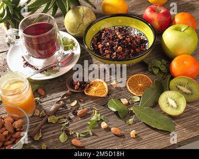 Herbal tea, cups, herb, color, relaxation Stock Photo