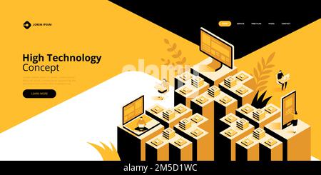 High detailed isometric vector illustration. High technology concept. Landing page template. Header for website. Stock Vector