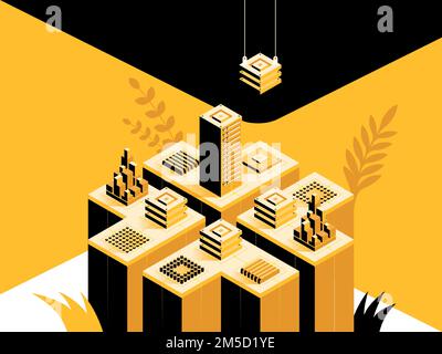 High detailed isometric vector illustration. High technology concept. Landing page template. Header for website. Stock Vector