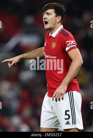 Manchester, England, 27th December 2022.  Harry Maguire of Manchester United during the Premier League match at Old Trafford, Manchester. Picture credit should read: Darren Staples / Sportimage Stock Photo