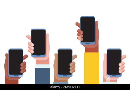 Mobile application concept. Hands holding phones. Empty screens. Vector illustration Stock Vector