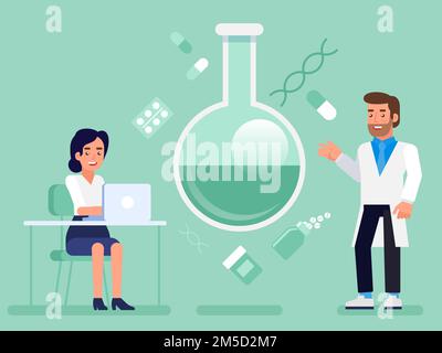 Flat lab research science laboratory scientist doctor nurse concept web infographics vector illustration. Healthcare medicine professional conceptual. Stock Vector