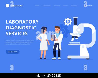Laboratory diagnostic services. Medical tools. Colored vector illustration in flat style for clinical diagnostics center or lab advertisement. Stock Vector