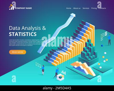 Data Analysis. Online statistics. Vector isometric illustration for landing page, web design, banner and presentation. Stock Vector