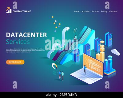 Datacenter Services. Internet data center connection, administrator of web hosting concept. Vector isometric illustration for landing page, web design Stock Vector