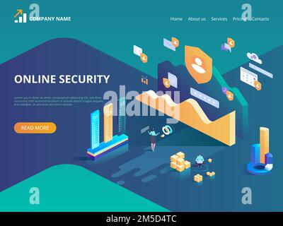 Online security, secure internet browsing. Data protection concept. Vector isometric illustration for landing page, web design, banner and presentatio Stock Vector