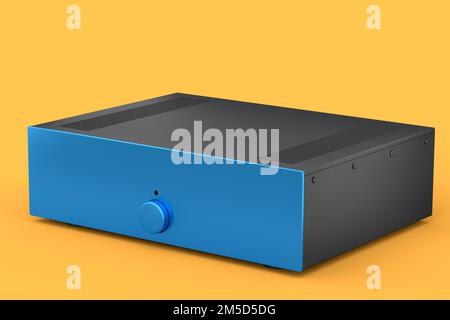 HiFi system with turntable and amplifier for home theater on yellow background. Stock Photo