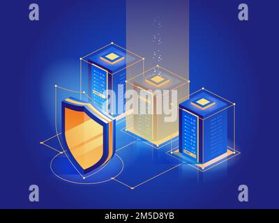 Cybersecurity. Protection network security and safe your data concept. Digital crime. Anonymous hacker. Web page design templates. Isometric vector il Stock Vector