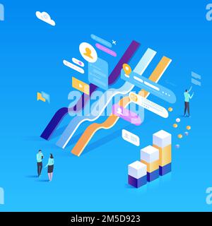 Digital investment. Online statistics. Vector isometric illustration for landing page, web design, banner and presentation. Stock Vector