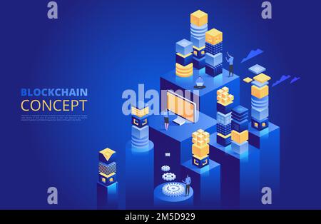 Blockchain concept. Isometric digital blocks. Crypto chain. Abstract technology vector illustration Stock Vector