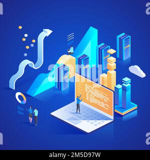 Datacenter Services. Internet data center connection, administrator of web hosting concept. Vector isometric illustration for landing page, web design Stock Vector