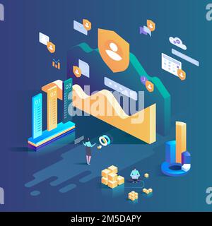 Online security, secure internet browsing. Data protection concept. Vector isometric illustration for landing page, web design, banner and presentatio Stock Vector