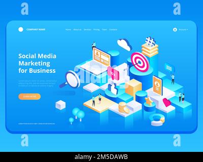Marketing Strategy for Business. Landing page template for banner and website. Business analysis, content strategy and management concept. Modern flat Stock Vector