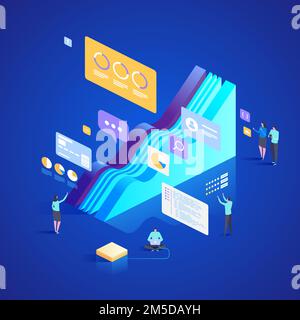 Expert Team for Data analysis & Consulting Services. Vector isometric illustration for landing page, web design, banner and presentation. Stock Vector