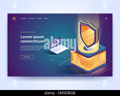 Protection software landing page vector template. Cybersecurity, malware security website homepage interface idea with isometric illustrations. Safe o Stock Vector