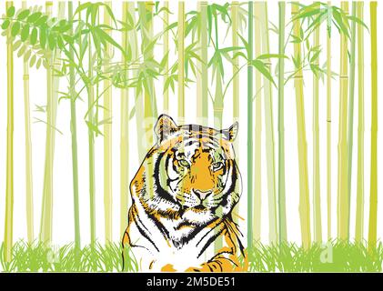 Coloring pages. Wild animals. Smiling mother tiger with her little cute  baby tiger in the forest. Stock Vector by ©ya-mayka 114441132