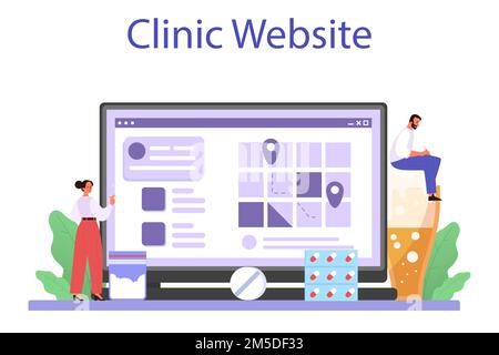 Addiction online service or platform. Medical treatment for addicted people. Drug, alcoholic and nicotine addiction. Website. Flat vector illustration Stock Vector