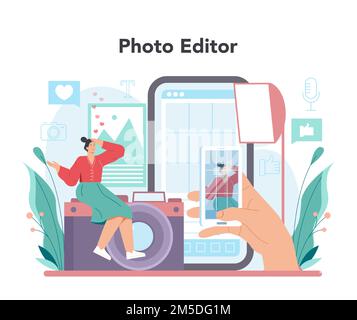 Blogger online service or platform. Sharing media content in the internet. Idea of social media and network. Online photo editor. Isolated flat vector Stock Vector