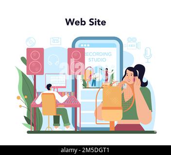 Audio engineer online service or platform. Music production industry, sound recording with a studio equipment. Website. Vector flat illustration Stock Vector