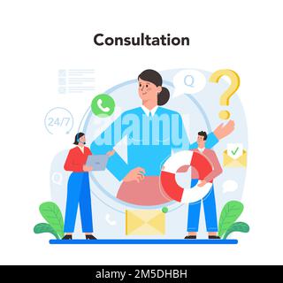 Call center or technical support concept. Idea of customer service. Clients support providing them with valuable information. Vector flat illustration Stock Vector