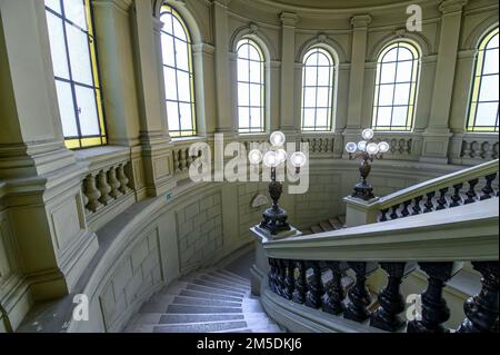 Interior of ELTE Central University Library in Budapest, Hungary. Eotvos Lorand University (ELTE) is the largest and oldest university in Hungary. Stock Photo