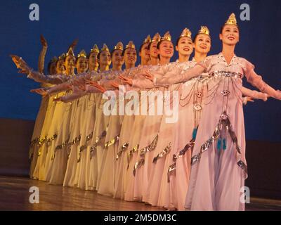 North Korean ballet dancers and musicians performing in Pyongyang, North Korea Stock Photo