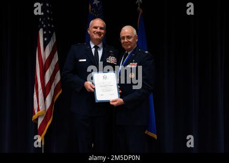 Col. Robert Gregory retires after 32 years in the Chaplain Corps. His ceremony was held Feb. 22, 2022, at the Nevada Air National Guard base in Reno, Nev. Stock Photo