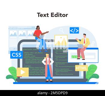 Layout designer online service or platform. Web development, mobile app design and optimization. User interface template. Online text editor. Flat vec Stock Vector