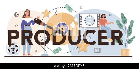 Producer typographic header. Film and music production, entertainment industry. Artist creating media with a studio equipment. Idea of creative profes Stock Vector