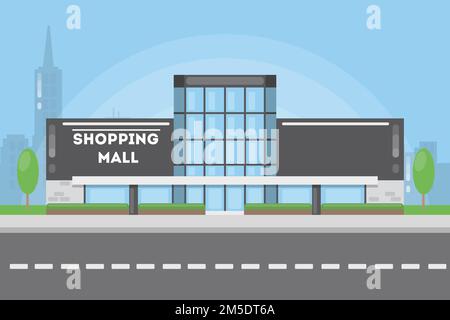 Shopping mall city building in urban landscape. Stock Vector