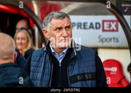 Sunderland AFC manager Tony Mowbray makes his way to the dugout before the EFL Championship match against Blackburn Rovers. Stock Photo