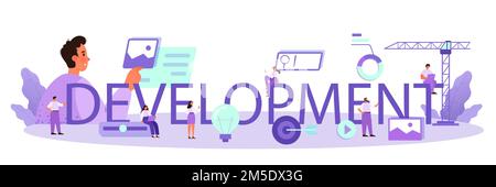 Development typographic header. Presenting content on web pages. Website layout, composition and color development. Idea of computer technology. Flat Stock Vector