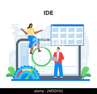Software developer online service or platform. Idea of programming and system coding. Software developing company. IDE. Flat vector illustration Stock Vector