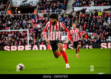 Sunderland AFC forward Ellis Simms in action against Blackburn Rovers in the EFL Championship. Stock Photo