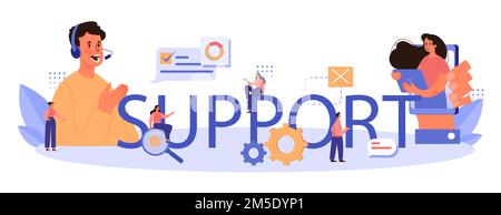 Support typographic header. Idea of web page diagnostic service. Providing web site with updated technical information. Flat vector illustration Stock Vector