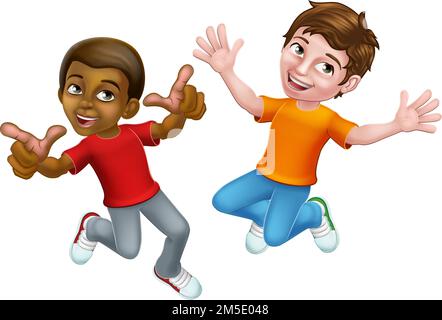 Jumping Boys Kids Children Cartoon Stock Vector