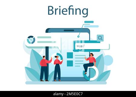 Briefing concept. Business people in front of co-workers with a relevant information. Presenting business plan or analytical report. Flat vector illus Stock Vector