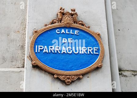 Bilbao, Spain - October 11th 2015: Street sign in the streets of Bilbao, Calle De Iparracuirre. Stock Photo