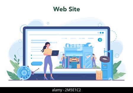 Car service online service or platform set. People repair car using professional tool. Idea of auto repair and diagnostic. Website. Isolated flat vect Stock Vector