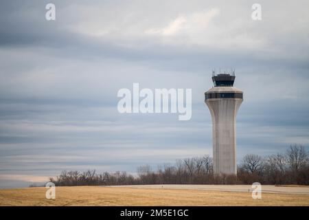 MidAmerica St. Louis Airport air traffic control stands between the airport and Scott Air Force Base, Illinois, March 6, 2022. Stock Photo