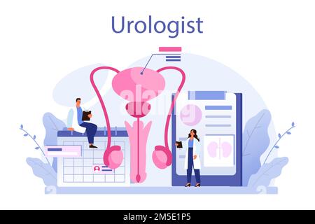 Urologist concept. Idea of kidney and bladder treatment, hospital care. Kidney examination endoscopy, partial nephrectomy. Urology, internal human org Stock Vector
