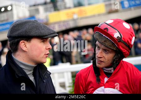 Jockey JJ Slevin and Trainer Joseph O’Brien (left) celebrate after Home ...