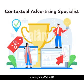 Contextual advertsing and targeting concept. Marketing campaign and social network advertising. Commercial advertisement and communication with custom Stock Vector