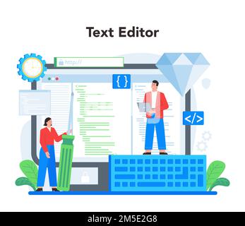 Mobile app development online service or platform. Modern technology and smartphone interface design. Online text editor. Vector flat illustration Stock Vector