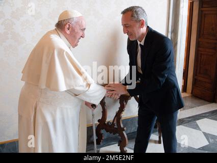 Comedian Gad Elmaleh is received by Pope Francis on December 23, 2022 at the Vatican. He came to present to Pope Francis his film “Reste un peu”, a very personal film released in France on November 16 and whose screenplay is based on his spiritual journey towards Catholicism. “I was very touched by this great simple, humble and radiant man,” the actor then confided on social networks. Photo by Vatican Media (EV)/ABACAPRESS.COM Stock Photo