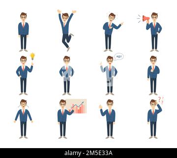 Businessman character set on white background. Handsome man. Stock Vector