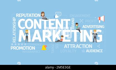 Content marketing concept illustration. Idea of promotion, content and reputation. Stock Vector