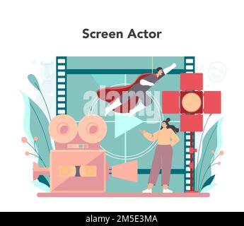 Movie making process flat cartoon composition with film director and ...