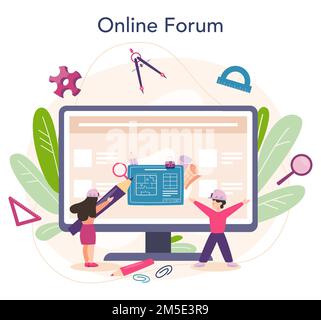 Architecture online service or platform. Idea of building project and construction work. Construction company business. Online forum. Flat vector illu Stock Vector