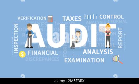 Audit concept illustration. Idea of taxes, examination and control. Stock Vector